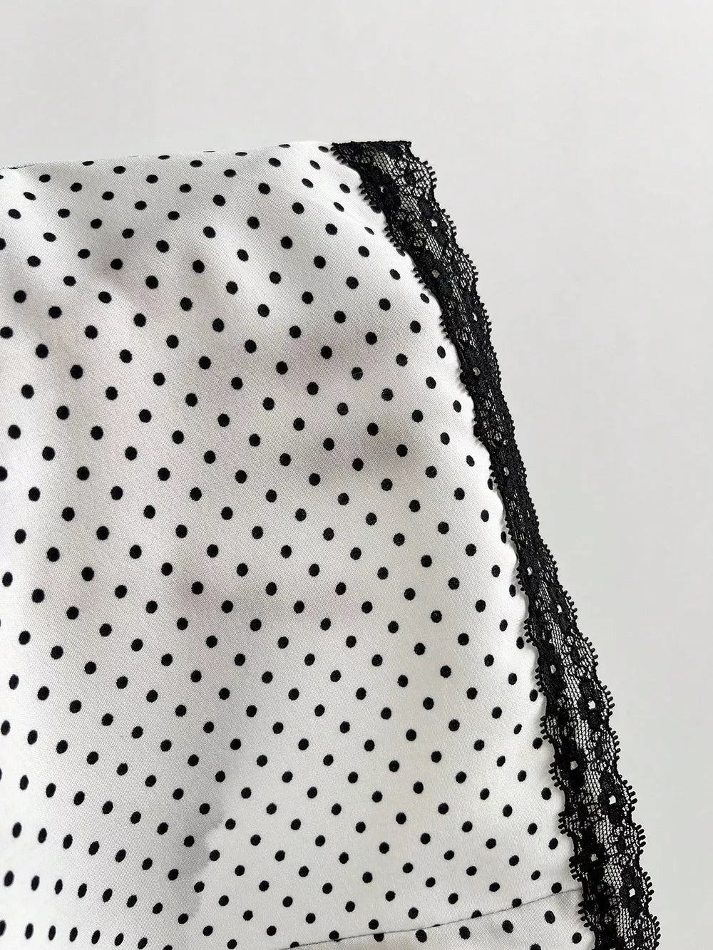 Polka Dot Lace Trim Puff Sleeve Top, fabric detail