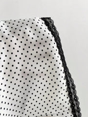 Polka Dot Lace Trim Puff Sleeve Top, fabric detail