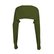 Ribbed knit shrug in Army Green with extended sleeves
