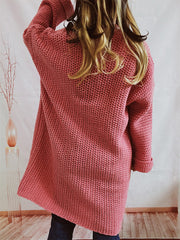 Chunky knit cocoon cardigan coat in Dusty Pink with open front and cuffed sleeves.