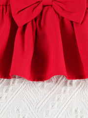 Red ruffle-trim baby top with bow detail