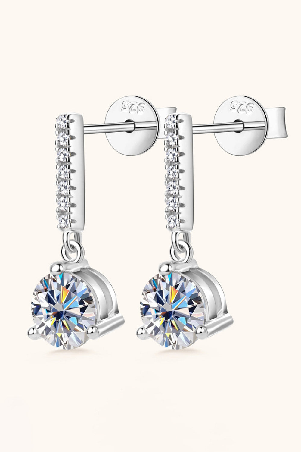 Silver drop earrings with cubic zirconia and bar detail