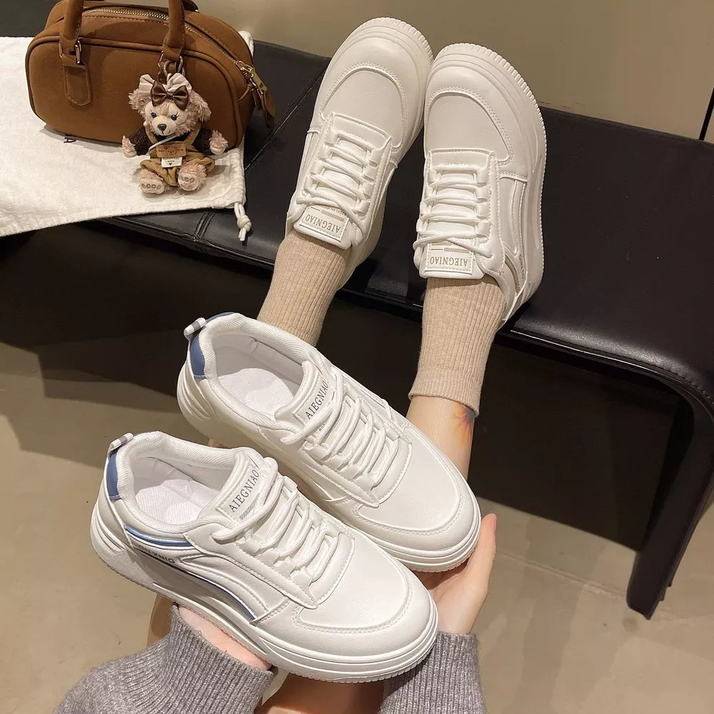 Classic Lace-up Platform Sneakers in Blue, front view