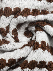 Brown and white striped knit halter neck bodycon midi dress detail