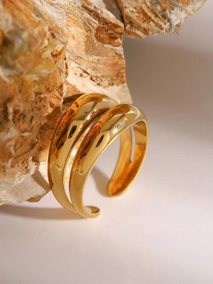 Gold double band open ring with a subtle sparkle detail