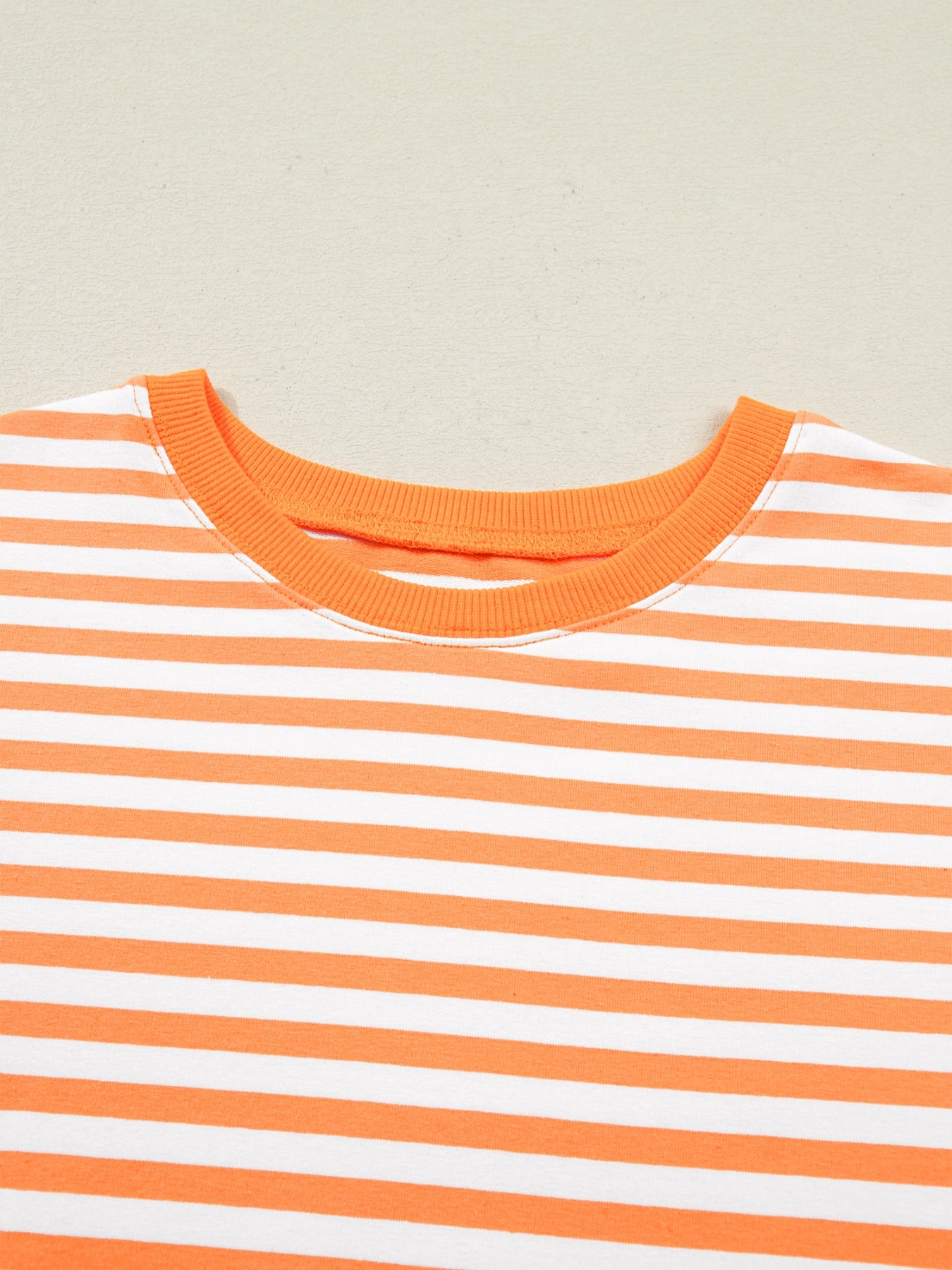 Oversized orange and white striped cotton t-shirt with crew neck