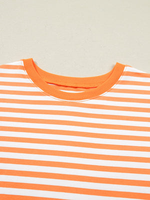 Oversized orange and white striped cotton t-shirt with crew neck