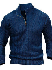 Men's Cable Knit Half-zip Sweater Plus Size in Black, alternate angle