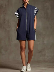 Striped Zip Front Romper, editorial view