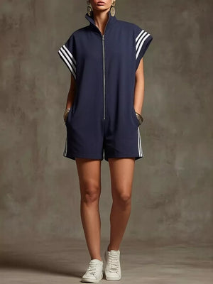 Striped Zip Front Romper, editorial view