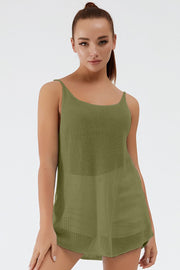 Matcha green ribbed knit cami with scoop neckline and thin straps.