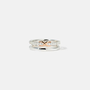 Silver infinity knot trio ring set with cubic zirconia accents