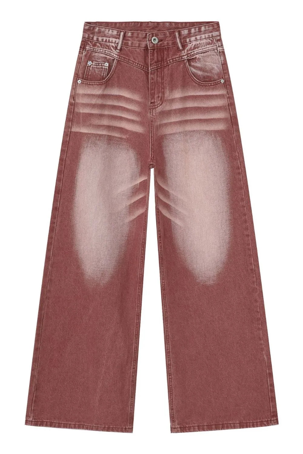 Dip-dye wide-leg denim trousers in rust with a faded effect and relaxed fit.