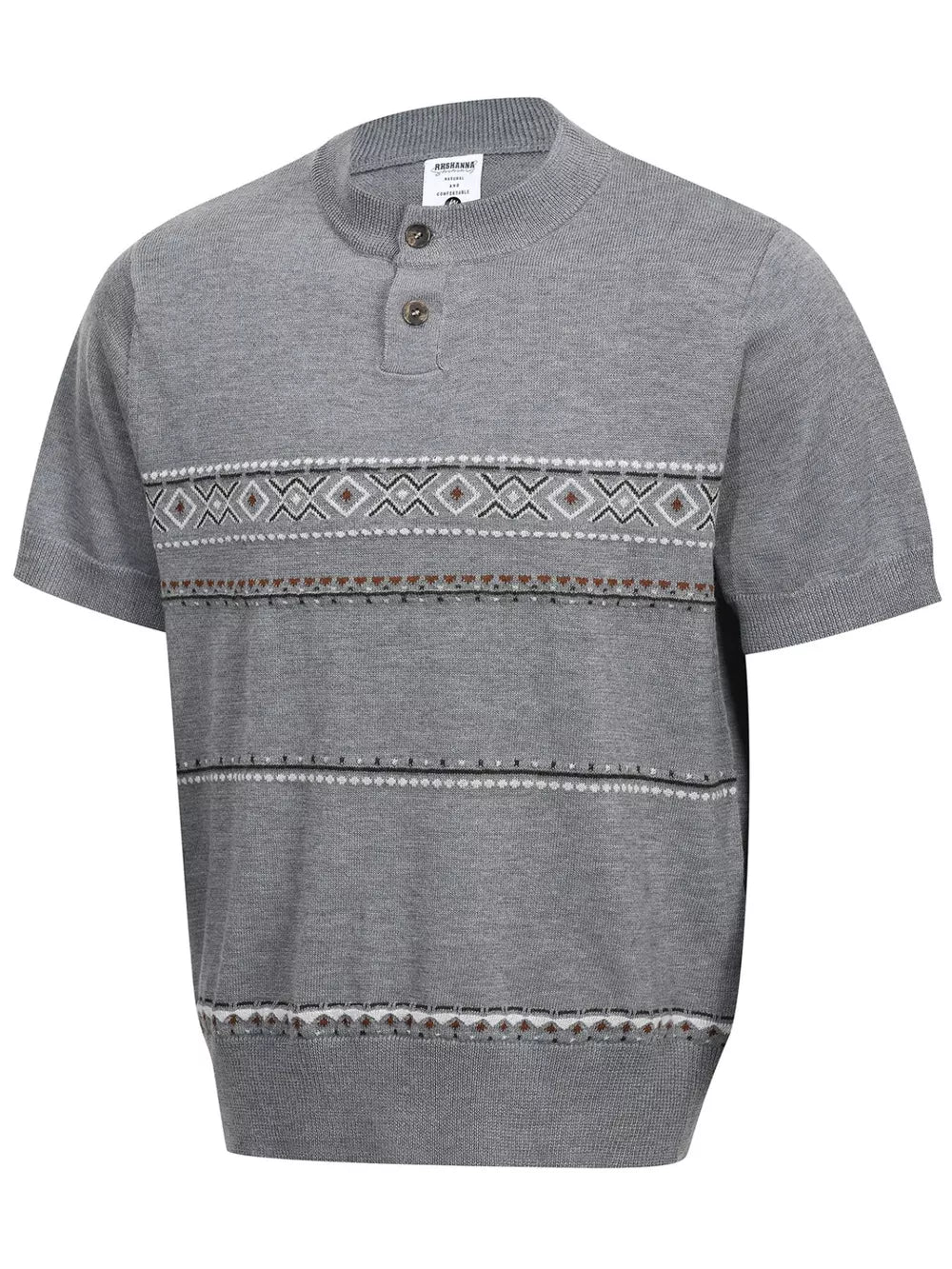 Men's Short Sleeve Henley Knit Top in Khaki, front view