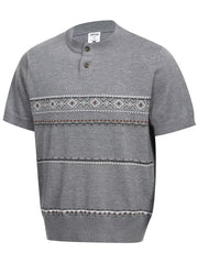 Men's Short Sleeve Henley Knit Top in Khaki, front view