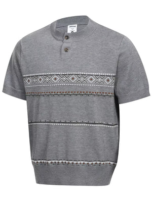 Men's Short Sleeve Henley Knit Top in Khaki, front view