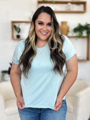 Slit hemline crew neck tee in Tiffany Blue bamboo fabric, a comfortable casual top for women.
