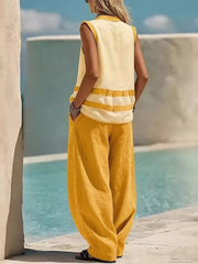 Striped Sleeveless Top And Wide-leg Pants Set, product detail