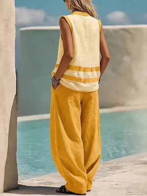 Striped Sleeveless Top And Wide-leg Pants Set, product detail