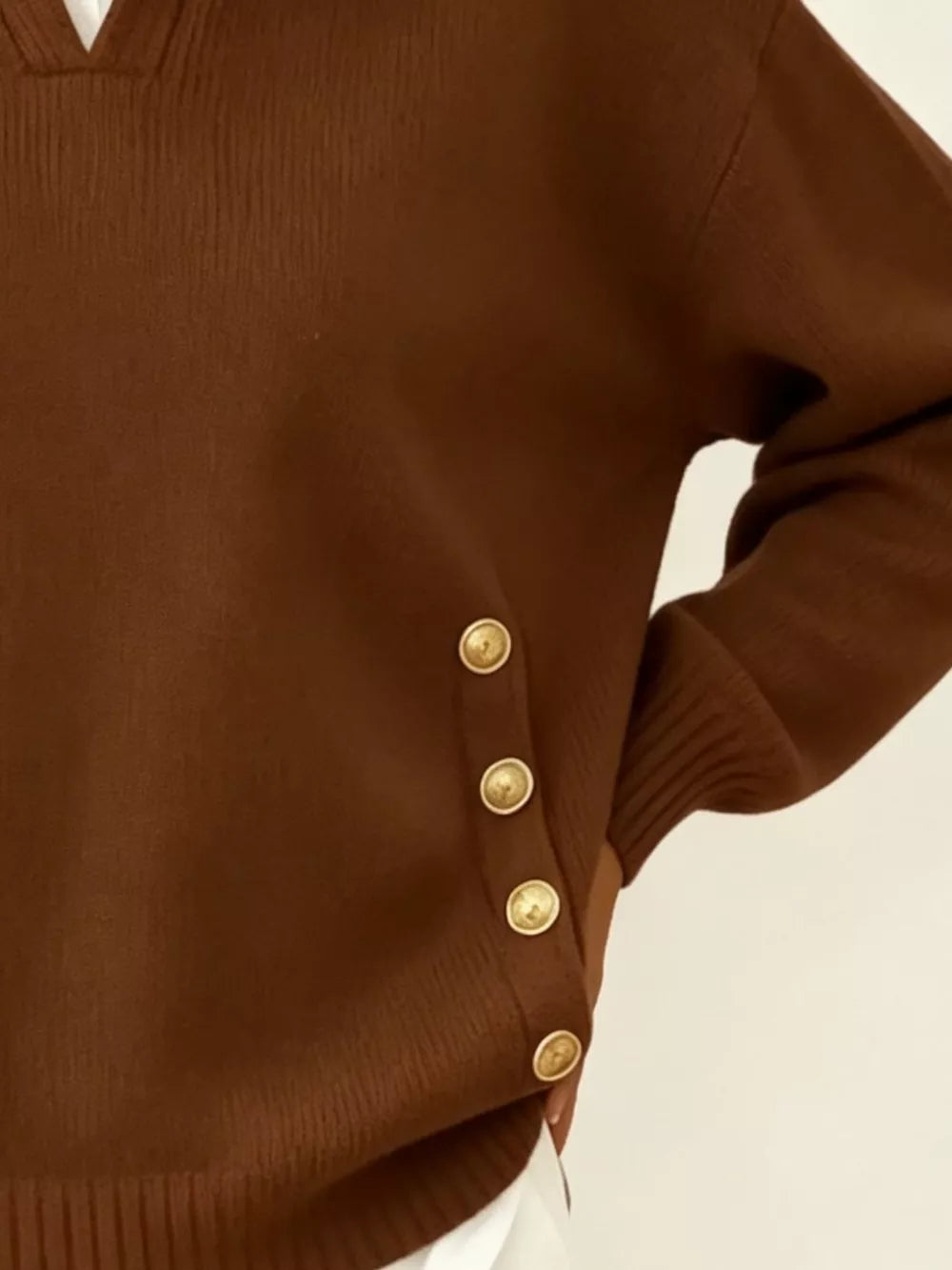 Collared Button-front Knit Sweater in Red, view 15
