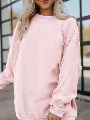 Ribbed Corduroy Oversized Sweatshirt in Dusty Pink, side view