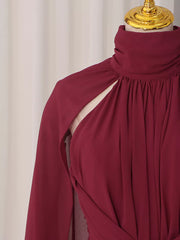 Ruched Halter Neck Cape Maxi Dress in Red, product detail