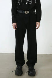 Relaxed fit black denim trousers with a straight leg and casual styling.