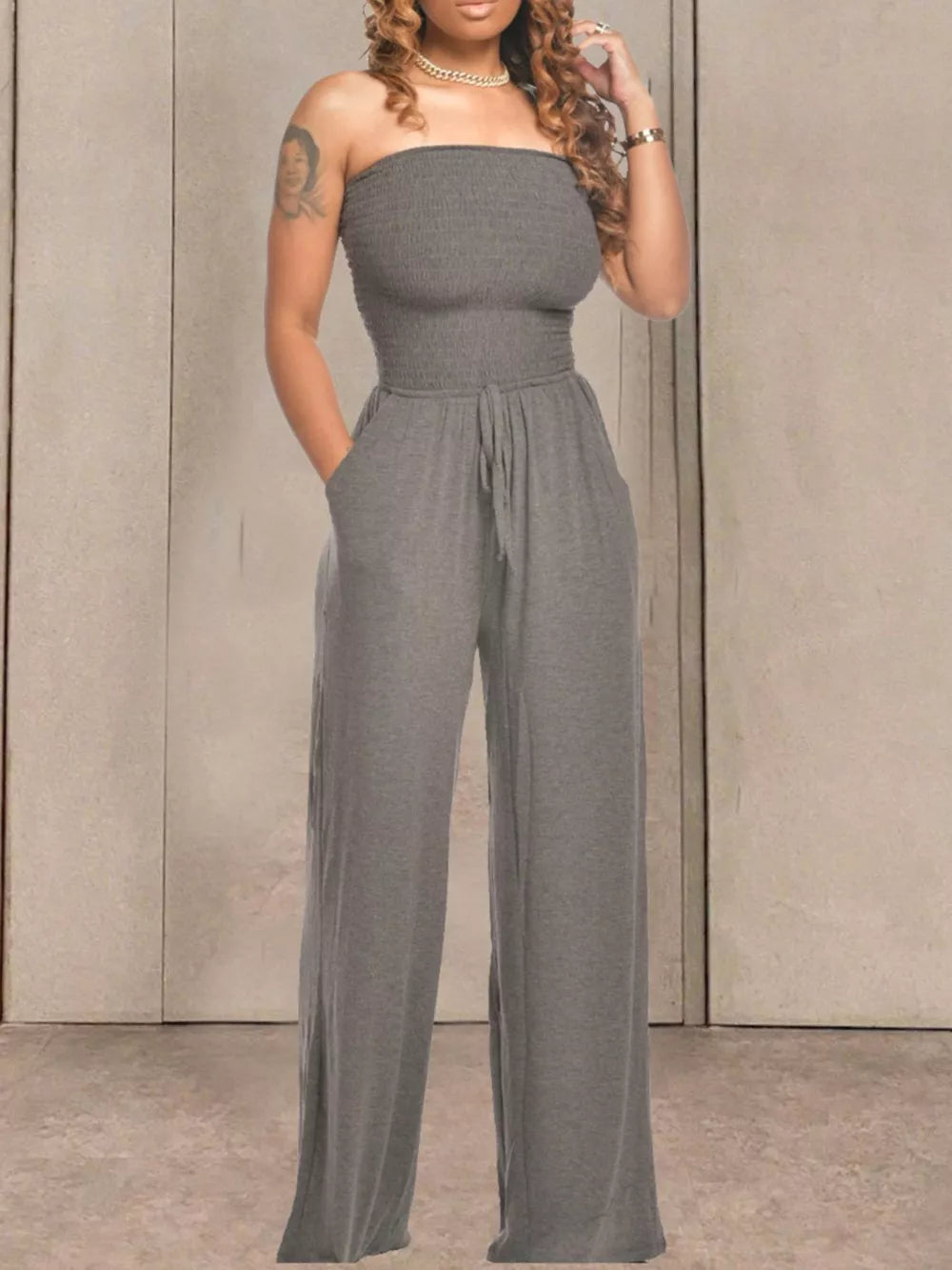 Effortless Strapless Smocked Jumpsuit