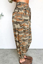 Camouflage Printed Drawstring Jogger Pants, close-up detail