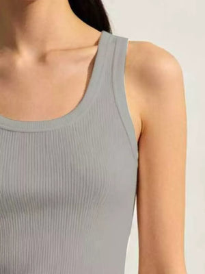 Ribbed Knit U-neck Tank in White, model styling view