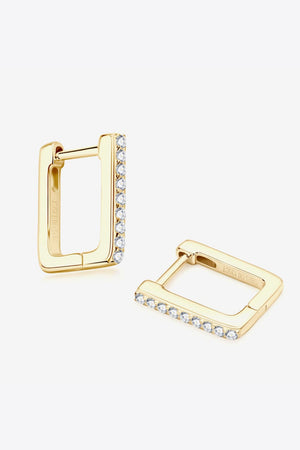 Gold pavé square hoop earrings with clear stones