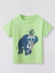 Playful Elephant & Monkey Tee For Kids
