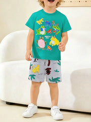Toddler boys' cotton tee and shorts set with frog and jungle print