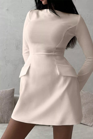 Long-sleeve Mini Dress With Flap Pockets, back view