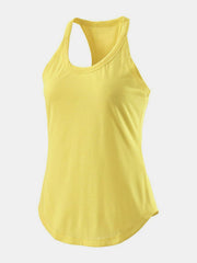 Yellow racerback tank top with a curved hem