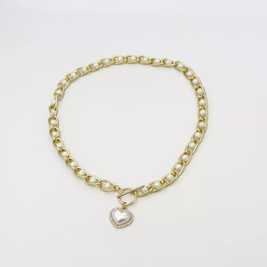 Chunky Pearl And Heart Pendant 18k Gold-plated Necklace in Gold, alternate angle
