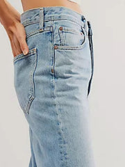 Light blue cuffed wide-leg denim trousers with a casual fit and pocket detail.