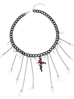 Gothic Rose Cross Dangle Necklace Alloy Resin in Black, back view