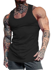 Black performance fit scoop neck tank top with athletic cut