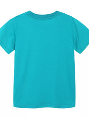 Kids' turquoise cotton blend crew neck t-shirt with short sleeves.