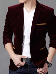 Men's Plus Size Slim Fit Velvet Blazer, close-up detail