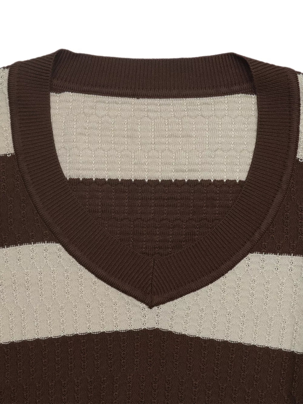 Striped V-neck Knit Top in Coffee Brown, product detail