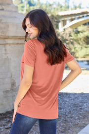 V-Neck Pocket Tee in Watermelon pink, short sleeves, relaxed fit, bamboo fabric.