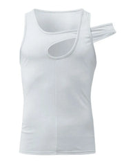 White asymmetric cutout tank top with sculpted shoulder detail