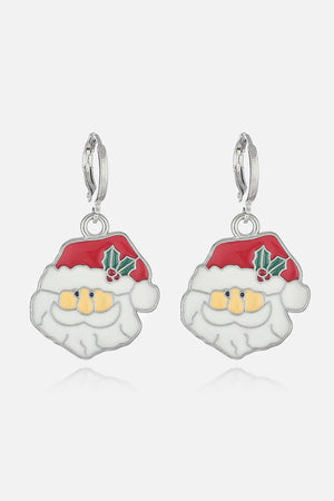 Festive Santa charm hoop earrings with red hats and holly accents.