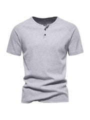 Men's light gray cotton casual henley t-shirt with button detail