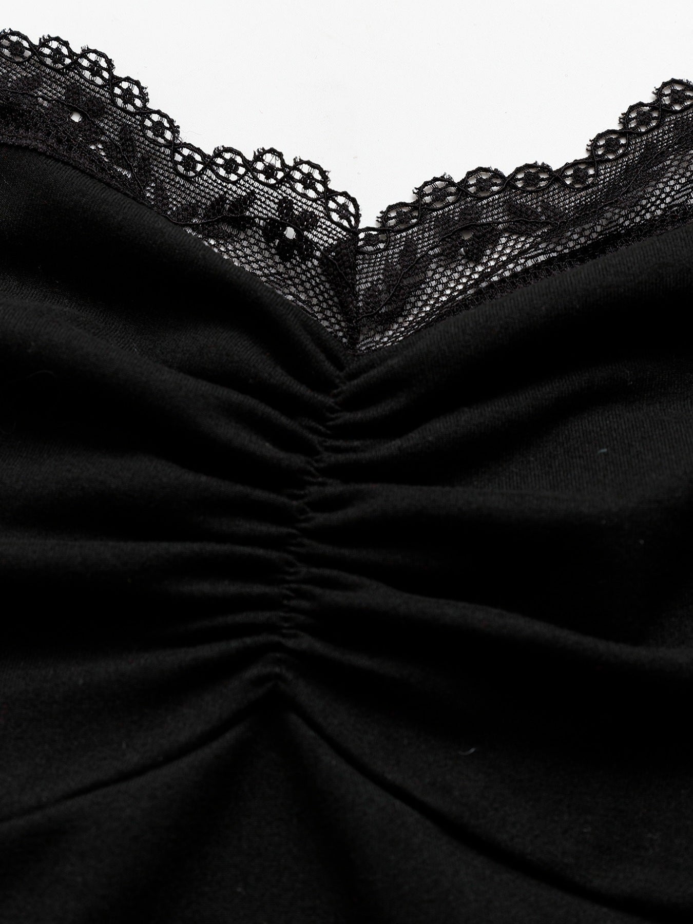 Black lace halter neck cami top with ruched front detail