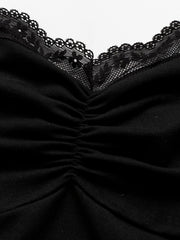 Black lace halter neck cami top with ruched front detail