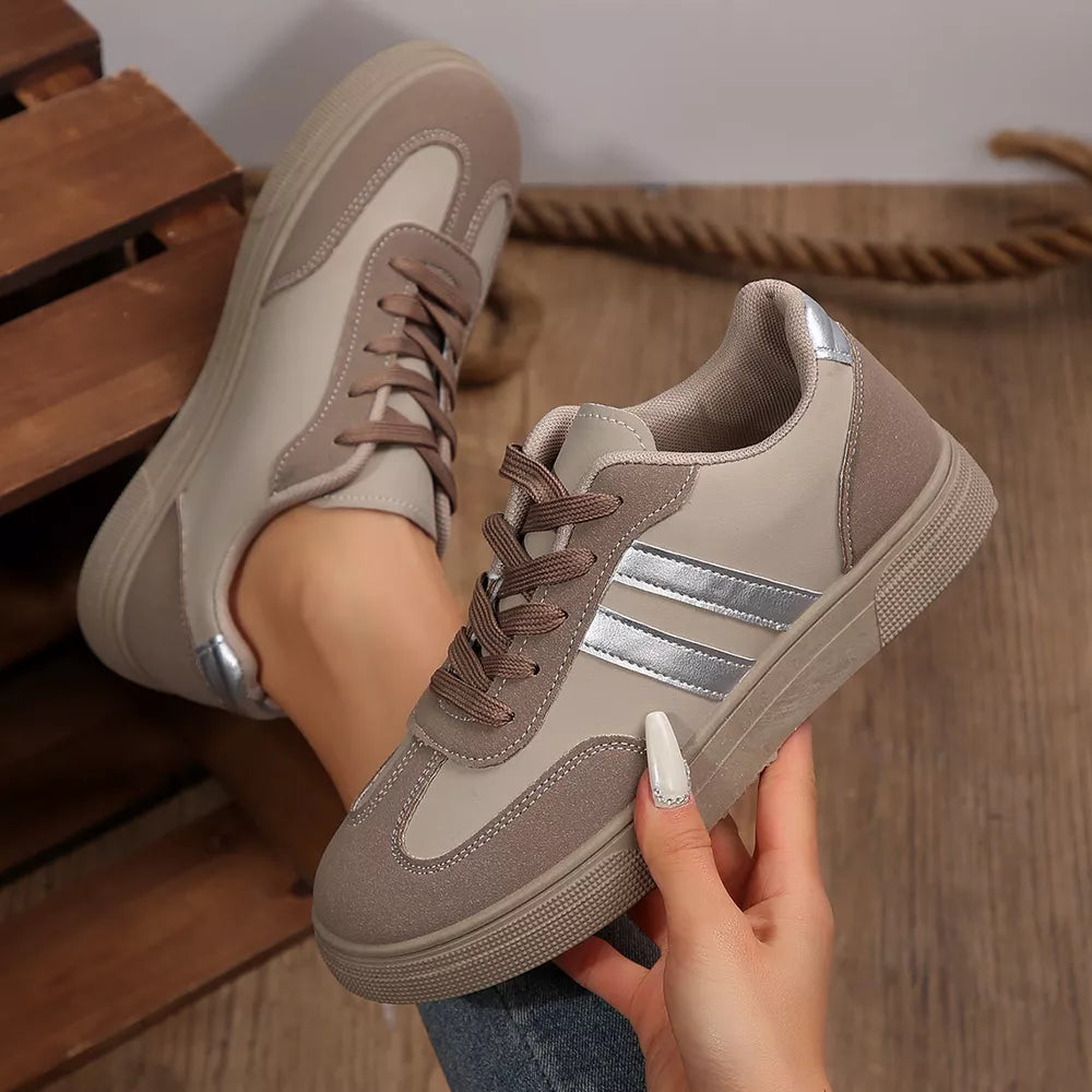 Round Toe Lace Up Sneakers in Khaki Color, model styling view