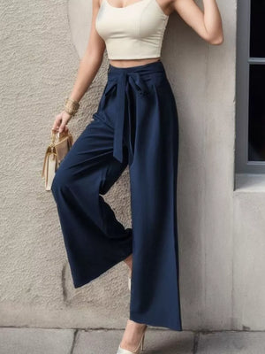 High-waisted Wide-leg Pants in Pink, fabric detail